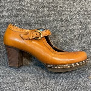 Francesco Morichetti Womens 8.5 Mary Jane Heeled Brown Leather Brogue Shoes